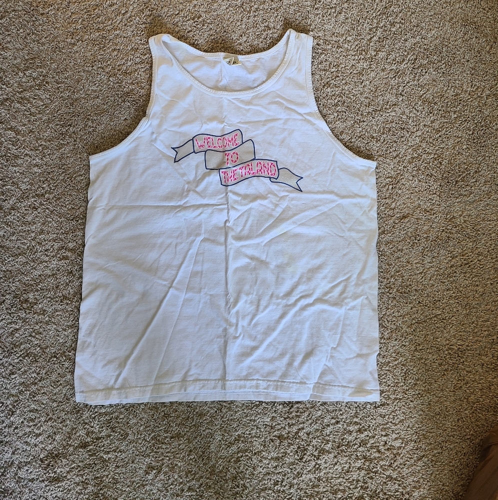 Comfort Colors White Tank Top with Pink and Blue Design